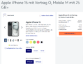 Apple iPhone 15 + o2 Mobile M mit 25 GB+ 5G für 64,99 € / Monat + 45,98 € einmalig