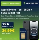 Apple iPhone 16e mit 50GB Allnet-Flat  für 24,99€ mtl. – Wechselbonus von 150€ inklusive