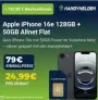 Apple iPhone 16e mit 50GB Allnet-Flat  für 24,99€ mtl. – Wechselbonus von 150€ inklusive