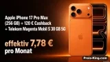 starmobile: Apple iPhone 17 Pro Max (256 GB) + 120 € Cashback + Telekom Magenta Mobil S 30 GB 5G für 39,95 € / Monat + 614,85 € einmalig