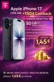 Handyhelden: Apple iPhone 17 (256 GB) + 150 € Cashback + Telekom Allnet-Flat 50 GB 5G für 44,99 € / Monat + 139,00 € einmalig