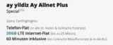 ay yildiz Ay Allnet Plus mit 20 GB + Tel in alle deutsche & Türkische Festnetz für 12,49 € monatlich