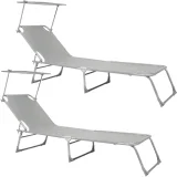 BIXENTE Klappbare Gartenliege mit Sonnenschutz 188 cm 2er-Set Grau + Füllartikel