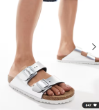 Birkenstock – Arizona – Sandalen in Metallic-Silber Gr. 35 –  40 & 42 für 64,00 € inkl. Versand (statt 105,00 €)