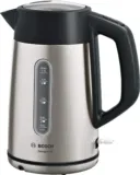 Bosch kabelloser Wasserkocher DesignLine TWK4P440 (Wasserstandsanzeige, Überhitzungsschutz, 1,7 L, 2400 W, Edelstahl/schwarz)