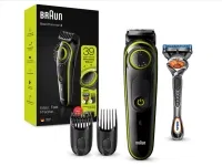 Braun Barttrimmer BT3241 Trimmer und Haarschneider für Herren, 39 Längeneinstellungen, schwarz/volt-grün