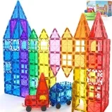 Coodoo-Store 100 Magnetische Fliesen STEM Bauspielzeug mit 2 Autos