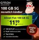 Crash Singles Day: 100 GB im Vodafone Netz (5G) für 11,99€/Monat + monatlich kündbar