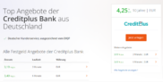 Creditplus Bank: Bis zu 4,25 % Zinsen p. A. auf Festgeld (ab 1.000 € Mindesteinlage, bis 100.000 €)