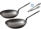 De Buyer Pfannenset (24 cm & 28 cm, nicht induktionsgeeignet) + Küchenzange