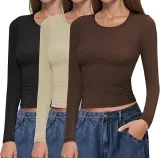Ekouaer Damen  Langarmshirt Damen 3Er Pack (4 Farbkombinationen, Gr. Xs Bis Xxl) Für 21,59 € Inkl. Prime-Versand (Statt 35,99 €)