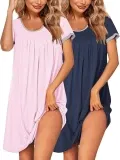 Ekouaer Damen Nachthemd Kurz 2er Pack (5 Farbkombinationen, Gr. S bis XXL) für 22,94 € inkl. Prime-Versand