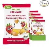 FRECHE FREUNDE Bio Knusper Herzchen (9 x 30 g  mit Bananen und Erdbeerpulver) für 7,24 € inkl. Prime-Versand (statt 10,35 €)