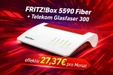 Logitel: FRITZ!Box 5590 Fiber + Fritz! FRITZ!Repeater 3000 AX + Telekom Glasfaser 300  ab 9,95 € / Monat (ab 3. Monat 50,95 €) + 1,00 € einmalig