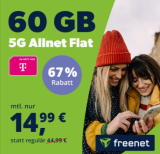 Freenet Telekom 5G Tarif: 60 GB Datenvolumen für nur 14,99 € pro Monat