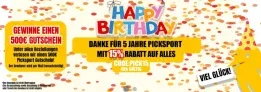 PickSport Geburtstag Deal – 15 % Rabatt auf alles + Chance auf 500 € Gutschein