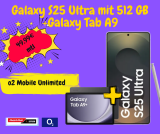 Samsung Galaxy S25 Ultra mit 512GB Speicher + Galaxy Tab A9+ WiFi (99€) + o2 Mobile Unlimited on Demand Allnet- & SMS-Flat für 49,99€ mtl. + 200€ Wechselbonus!