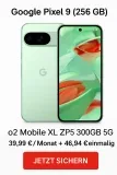 MediaMarkt Tarifwelt: Google Pixel 9 (256 GB) + o2 Mobile XL ZP5 300GB 5G für 39,99 € / Monat + 46,94 € einmalig