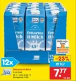 Gutes Land Fettarme H Milch 12 Liter für 7,77€ (0,65€ pro Liter)