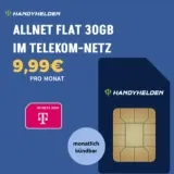 Handyhelden: Telekom 30 GB 5G Allnet Flat für 9,99€ mtl. (monatlich kündbar)