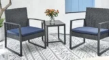 Happy Home Bistro-Set 3 tlg. HGE47-SDB schwarz mit dunkelblauen Sitzkissen