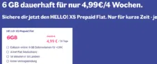 LEBARA Neukunden: HELLO! XS Prepaid Allnet Flat mit 6 GB + 50 Freiminuten in 50 Länder für 4,49 €/28 Tage