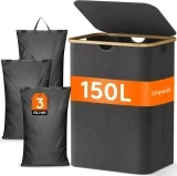 Lifewit Wäschekorb mit 3 Fächern und Deckel (150L)