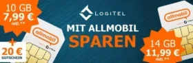 [Exklusiv]: Logitel allmobil Flat L 10 GB LTE für eff. 5,07 € pro Monat oder allmobil Flat XL 14 GB LTE für eff. 9,07 € pro Monat mit 50 € RNM-Bonus und 20 € BestChoice Gutschein