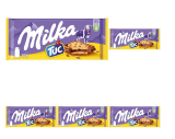 Milka TUC Cracker 1 x 87g I Alpenmilch-Schokolade I mit Mini-Salzcrackern I Milka Schokolade aus 100% Alpenmilch I Tafelschokolade (Packung mit 5) für 6,45€ (statt 7,45€) (3,50€ weniger als separater Kauf)