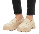 Modische Damen Loafer-Schuhe mit Chunky-Sohle 918888 Beige (Gr. 36 bis 42)