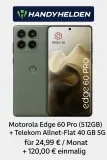 Handyhelden: Motorola Edge 60 Pro (512GB) + Telekom Allnet-Flat 40 GB 5G für 24,99 € / Monat + 120,00 € einmalig