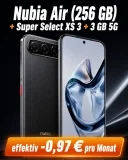 MediaMarkt Tarifwelt: Nubia Air (256 GB) + Super Select XS 3 + 3 GB 5G für 3,99 € / Monat + 55,93 € einmalig