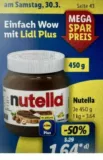 Nutella 450g Glas für 1,64 € [Lidl Plus] 30.03.