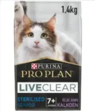 6 x 1,4kg PURINA PRO PLAN LIVECLEAR Sterilised Senior 7+ Katzenfutter trocken für 22,99 € Prime