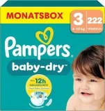Pampers Baby-Dry Größe 3 222 Windeln 6kg-10kg (Bis zu 100% Auslaufschutz & Komfort die ganze Nacht) ab 37,45 € inkl. Prime-Versand (statt 49,95 €)