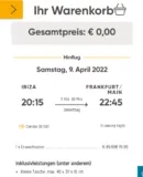 Condor Gutschein Fehler: Gratis Flüge bis 20,00 € zum Beispiel von IBIZIA nach Frankfurt