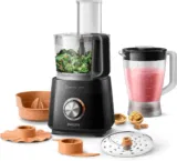 Philips Viva Collection Kompakte Küchenmaschine – 800 W, mit PowerChop-Technologie, 29 Funktionen, 2-in-1-Scheibe, Zitruspresse, Schwarz (HR7510/10)
