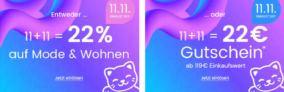 Quelle Singles Day: 22 % Rabatt auf Mode & Wohnen oder 22 € Rabatt ab 119 € MBW