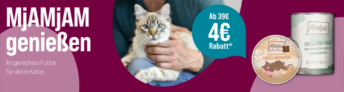 ZooRoyal: 4 € Rabatt auf MjAMjAM Katzenfutter (39 € MBW)