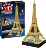 Ravensburger 3D Puzzle 12579 – Eiffelturm in Paris bei Nacht – Bauwerk im Miniatur-Format