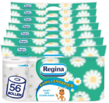 Regina Kamillenpapier 3-lagiges Toilettenpapier | 56 Rollen – (7 x 8 Einzelpackungen) | 150 Blatt pro Rolle ab 18,29 € inkl. Prime-Versand (statt 27,93 €)