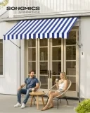[EXKLUSIV] Songmics Klemmmarkise für flexiblen Sonnenschutz Blau-Weiß (250 X 120 cm mit Handkurbel)