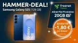 MediaMarkt Tarifwelt: Samsung Galaxy S25 (128 GB) + freenet Telekom Allnet Flat Promotion 20GB 5G für 24,99 € / Monat + 46,94 € einmalig
