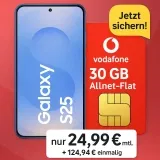 MediaMarkt Tarifwelt: Samsung Galaxy S25 (128 GB) + freenet Vodafone Allnet Flat 30GB 5G + 50 GB Datendepot für 24,99 € / Monat + 124,94 € einmalig