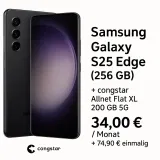 Starmobile: Samsung Galaxy S25 Edge (256 Gb) + Signify Wiz Wlan Led-Lampe E27 + Congstar Allnet Flat Xl 200 Gb 5G Für 34,00 € / Monat + 74,90 € Einmalig