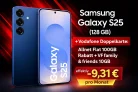 MediaMarkt Tarifwelt: Samsung Galaxy S25 (128 GB) + 80 € Online Bonus + Vodafone Doppelkarte: Allnet Flat 100GB Rabatt + VF family & friends 10GB für 16,98 € / Monat + 84,95 € einmalig