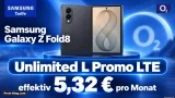 Samsung Tarife: Samsung Galaxy Z Fold8 + o2 Mobile Unlimited L Promo LTE & 5G für 39,99 € / Monat + 568,99 € einmalig