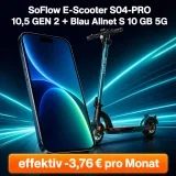 Blau: SoFlow E-Scooter S04-PRO 10,5 GEN 2 + Blau Allnet S 10 GB 5G für 22,99 € / Monat + 21,99 € einmalig