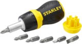 Stanley Bit-Schraubendreher Stubby (mit Ratsche, kurze Ausführung, sechs Bits, PZ1/2;PH1/2;SL4/5/6, magnetische Spitze) – für 9,45 € inkl. Prime-Versand (statt 11,90 €)