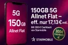 Telekom Allnet Flat mit 150GB 5G für eff. 17,13€ mtl. – Dank 300€ Cashback von Starmobile